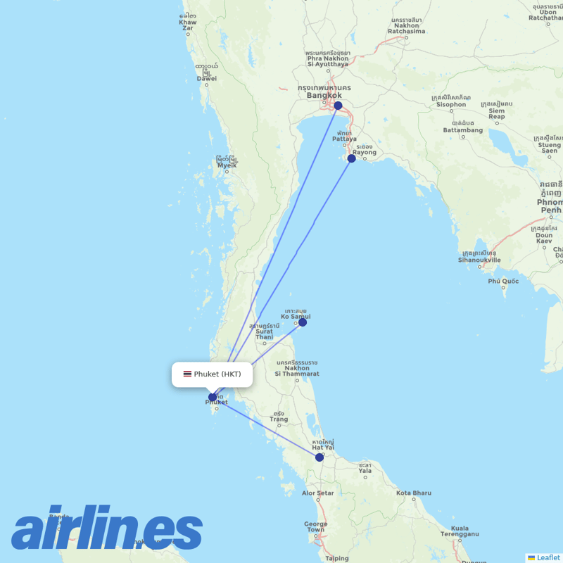 Bangkok Airways from Phuket International Airport destination map