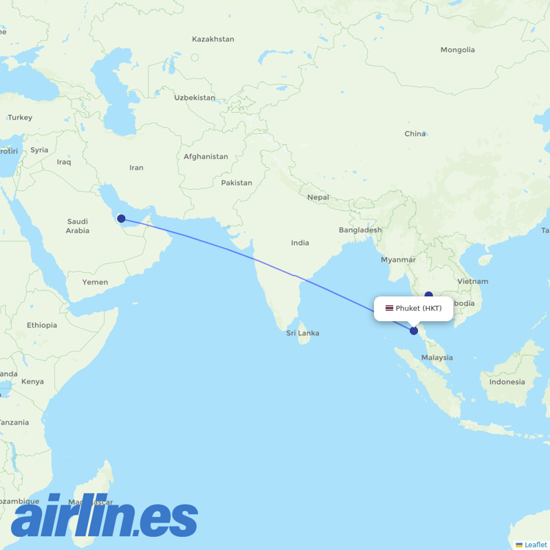 Qatar Airways from Phuket International Airport destination map