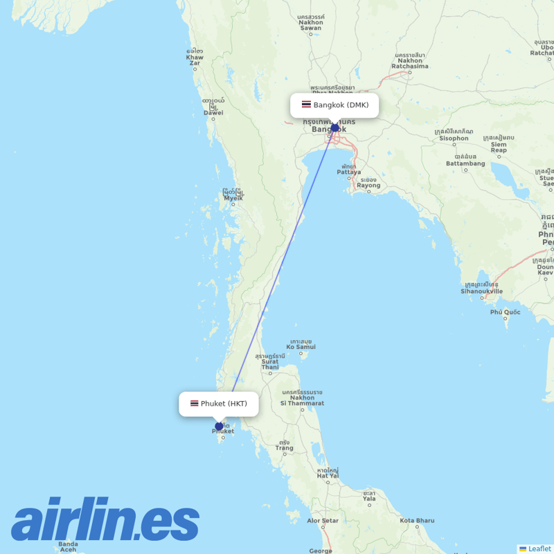 Thai Lion Air from Phuket International Airport destination map