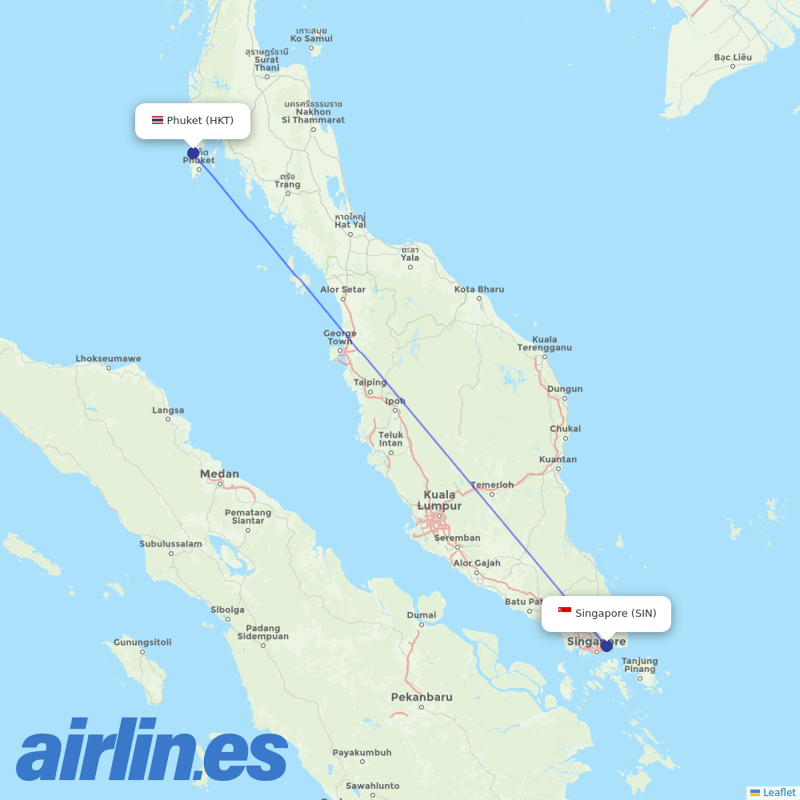 Singapore Airlines from Phuket International Airport destination map