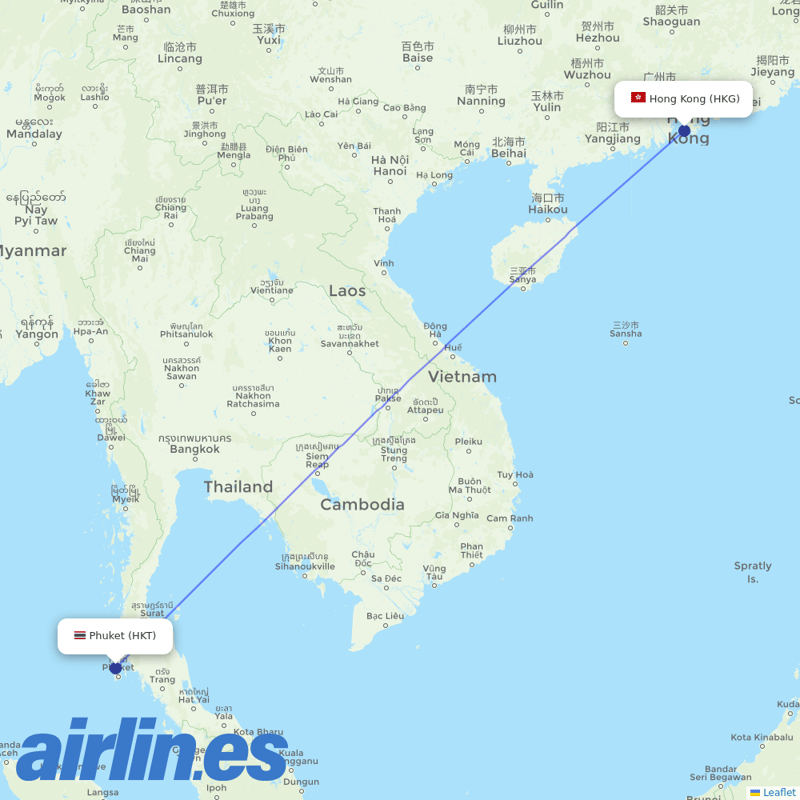 HK Express from Phuket International Airport destination map