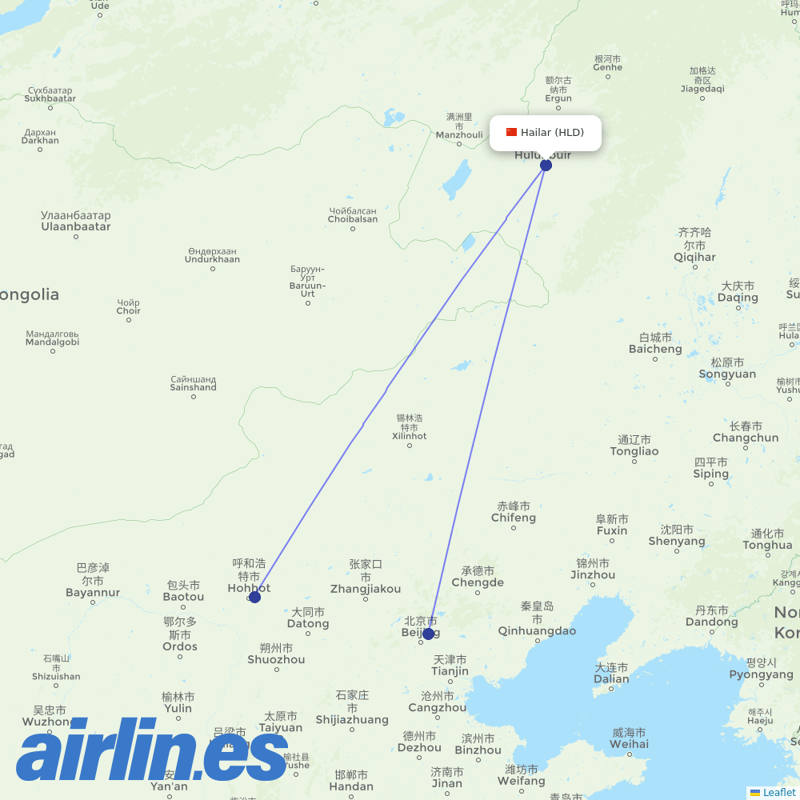 Air China from Dongshan destination map