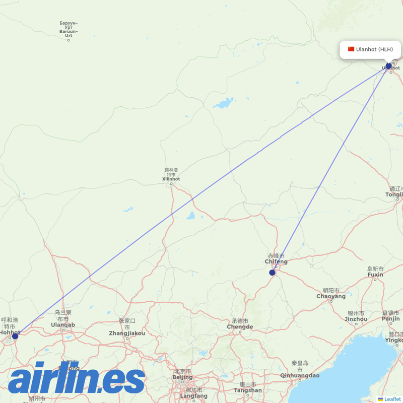 Genghis Khan Airlines from Ulanhot Airport destination map