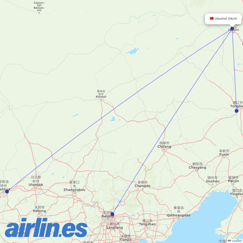 Air China from Ulanhot Airport destination map