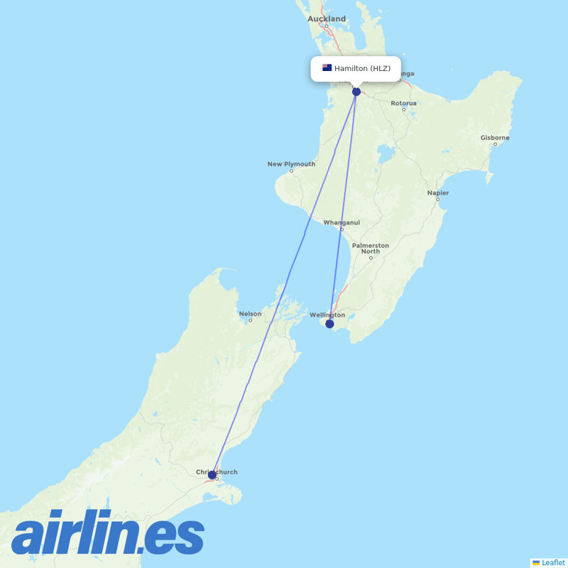 Air New Zealand from Hamilton destination map