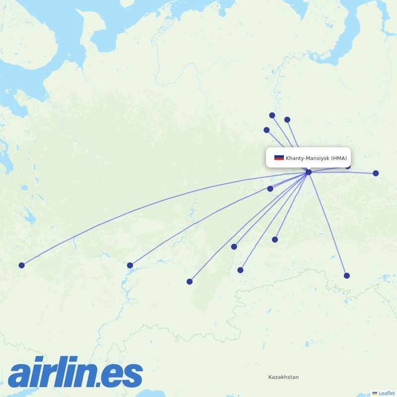 UTair from Khanty Mansiysk Airport destination map