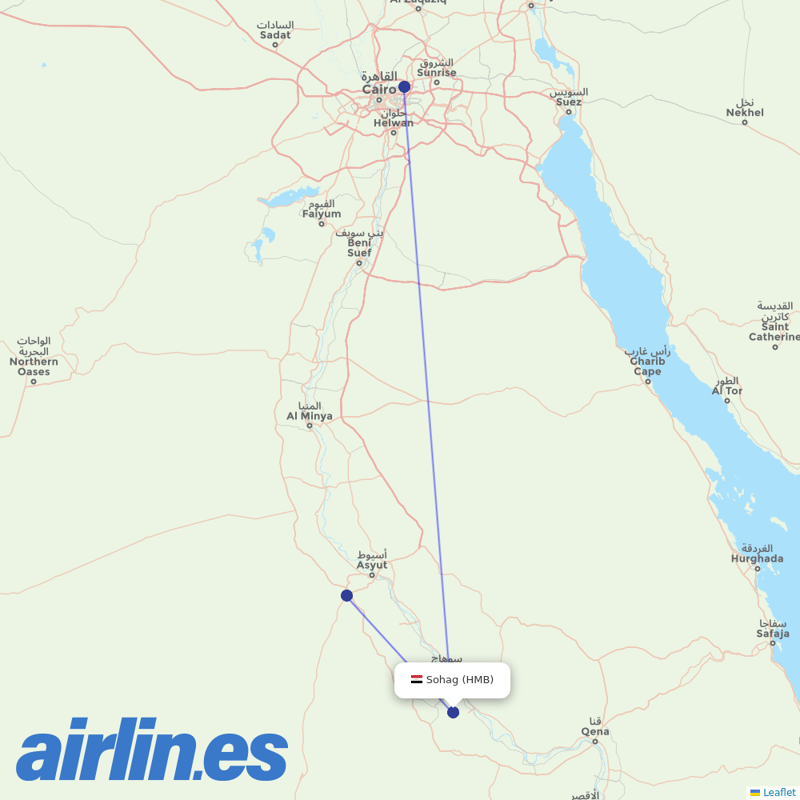 EgyptAir from Sohag International destination map