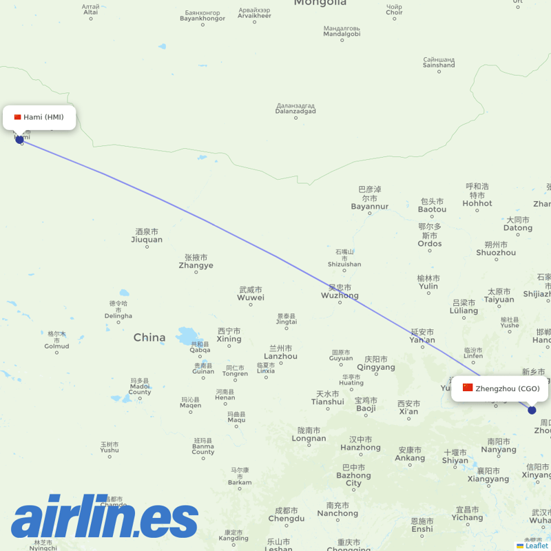 China Southern Airlines from Hami Airport destination map