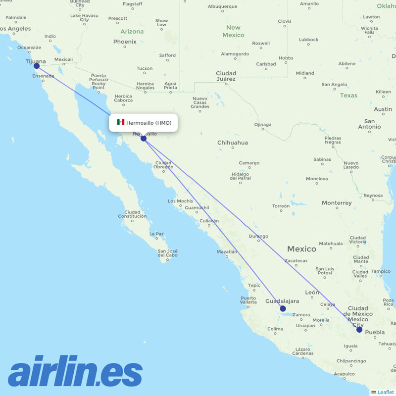 Volaris from General Ignacio P Garcia International destination map