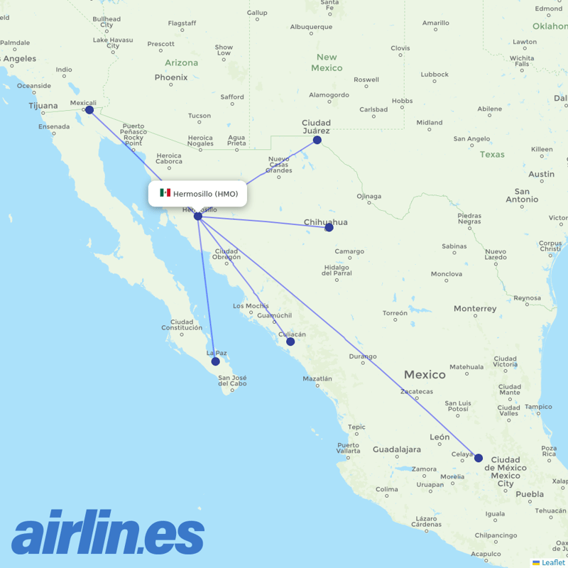 TAR Aerolineas from General Ignacio P Garcia International destination map
