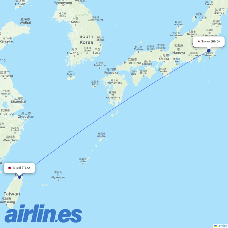 EVA Air from Tokyo International Airport destination map