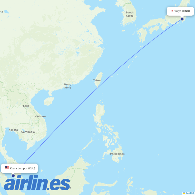 AirAsia X from Tokyo International Airport destination map