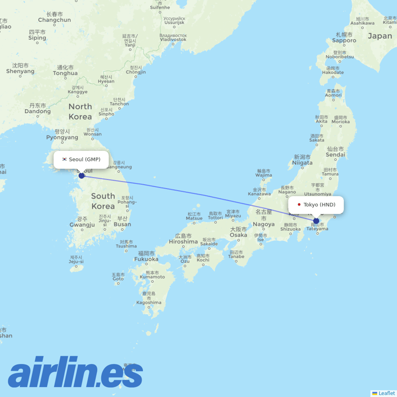 Asiana Airlines from Tokyo International Airport destination map