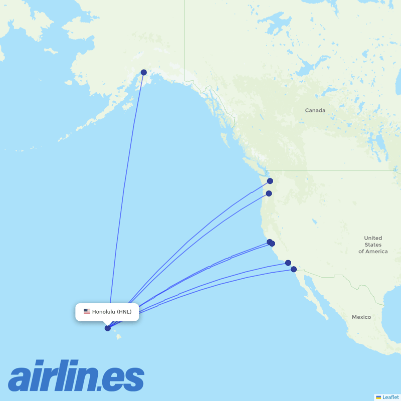 Alaska Airlines from Honolulu International Airport destination map