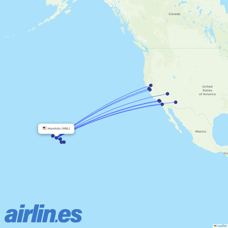 Southwest Airlines from Honolulu International Airport destination map