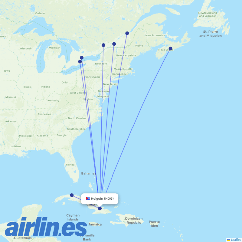 Sunwing Airlines from Frank Pais destination map