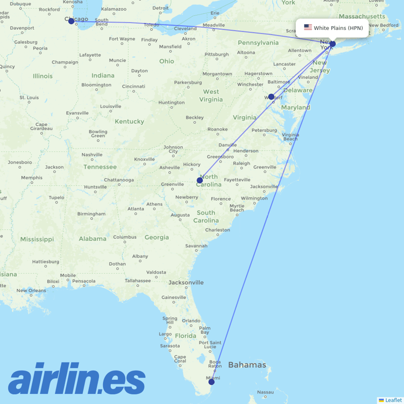 American Airlines from Westchester Co destination map