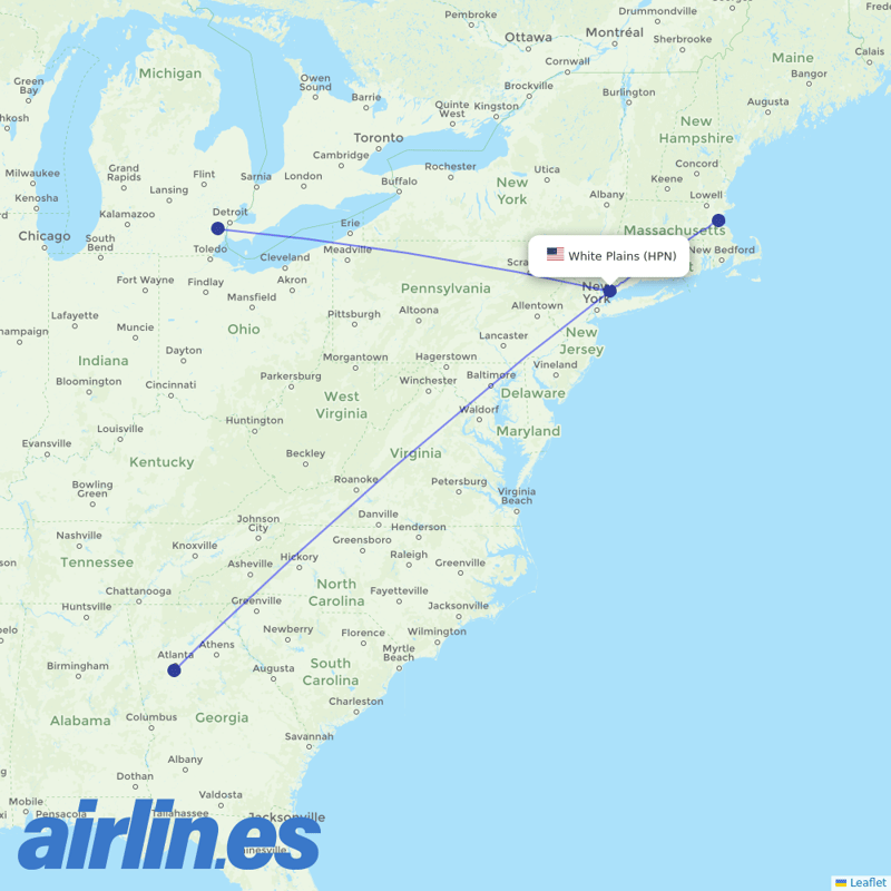 Delta Air Lines from Westchester Co destination map