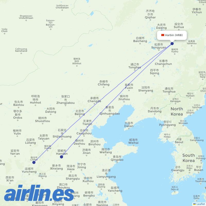 Donghai Airlines from Taiping Airport destination map