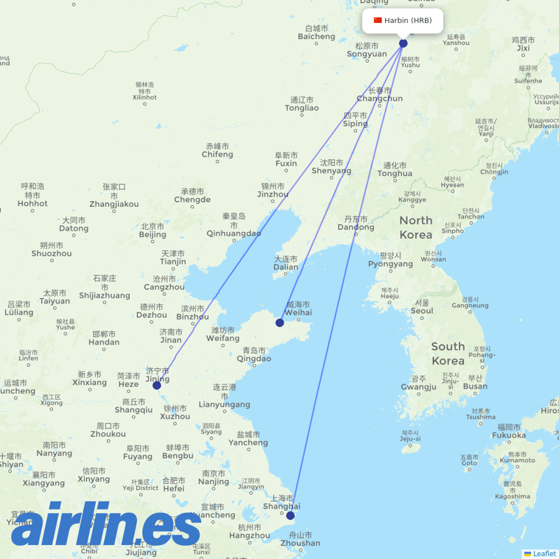 Shanghai Airlines from Taiping Airport destination map