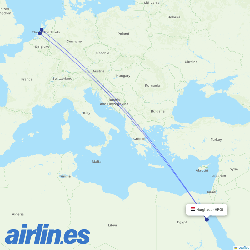 TUIfly Netherlands from Hurghada International Airport destination map