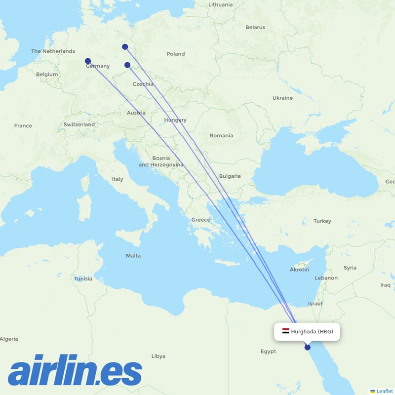 Swissair from Hurghada International Airport destination map