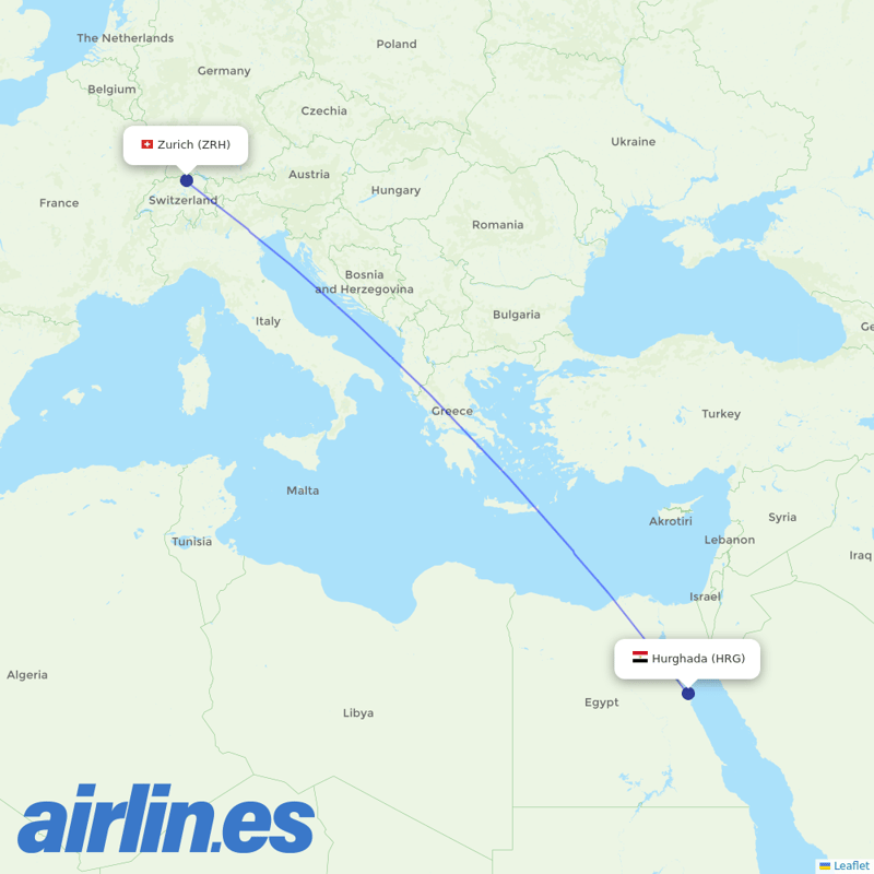 Edelweiss Air from Hurghada International Airport destination map