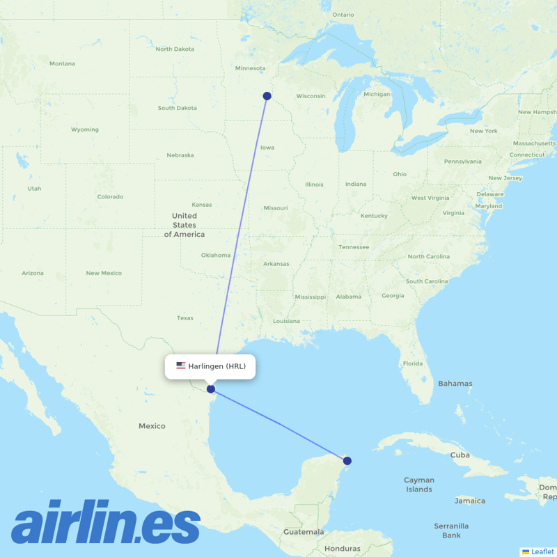 Sun Country Airlines from Valley International destination map