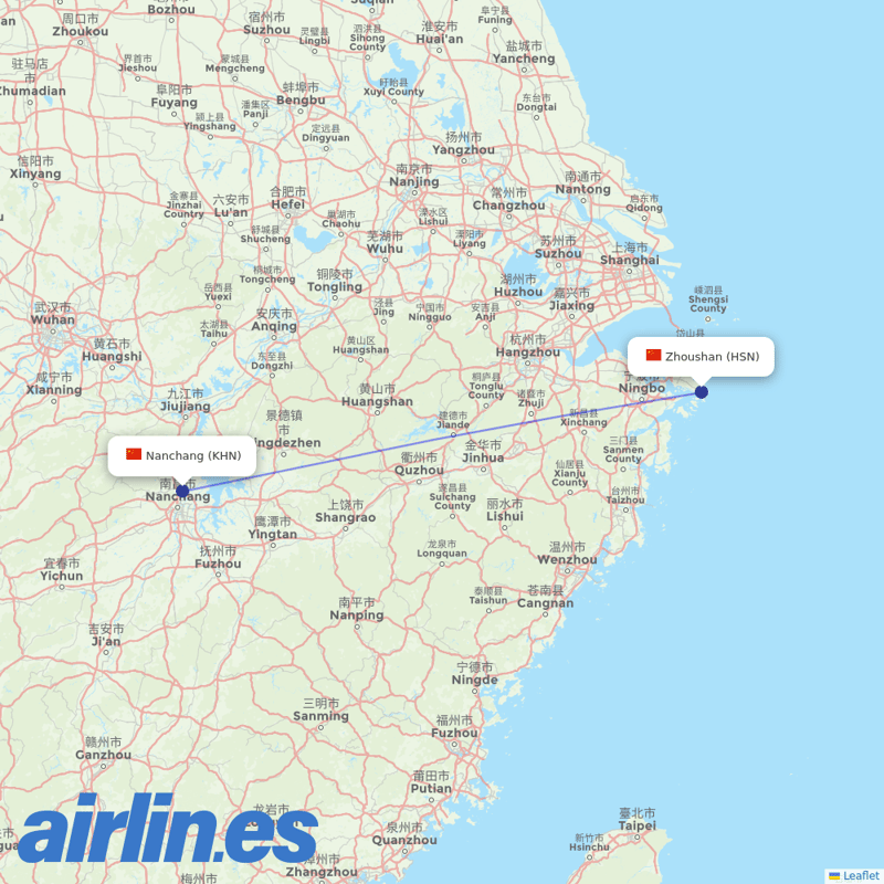 Sichuan Airlines from Zhoushan destination map