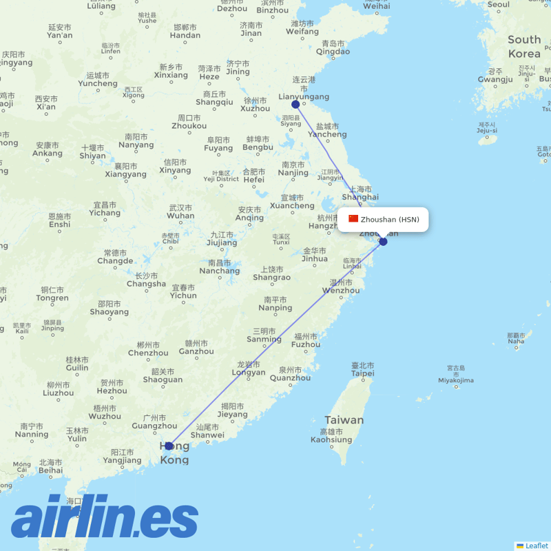 China Southern Airlines from Zhoushan destination map