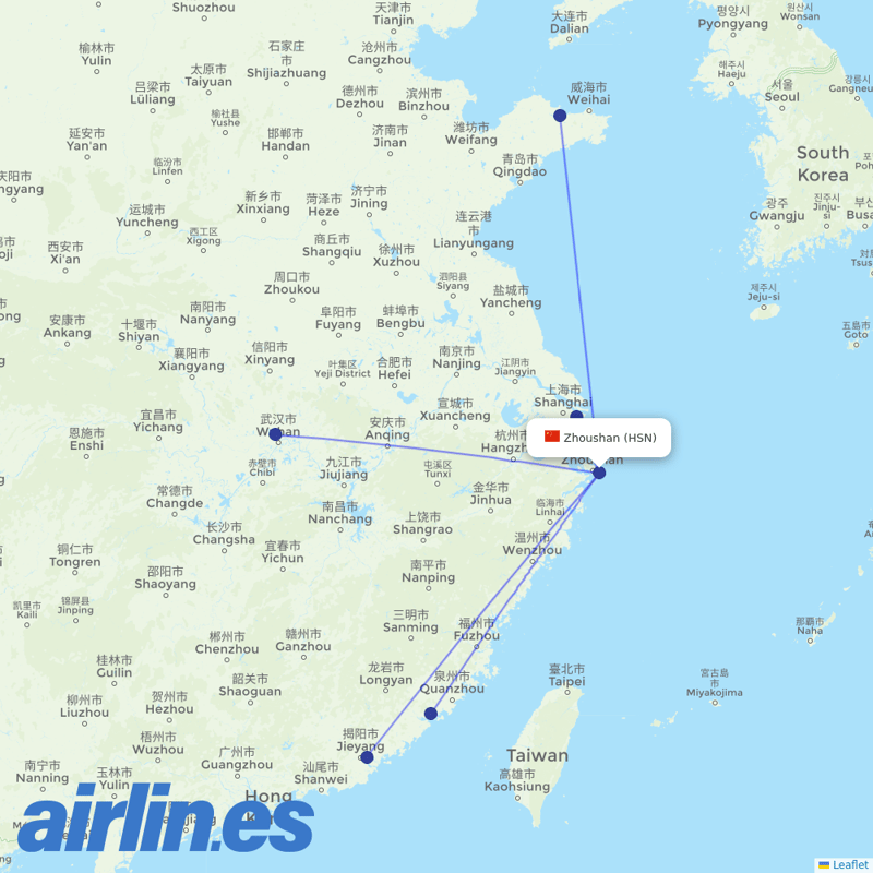 China Eastern Airlines from Zhoushan destination map