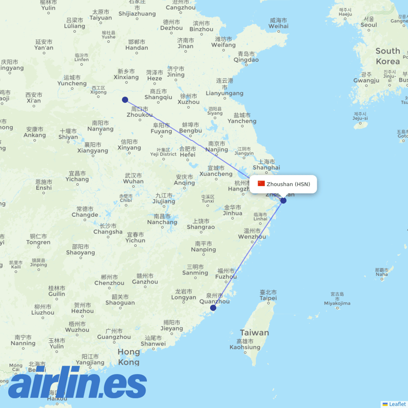 Shenzhen Airlines from Zhoushan destination map