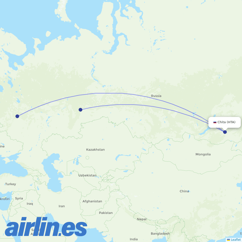 Ural Airlines from Kadala destination map