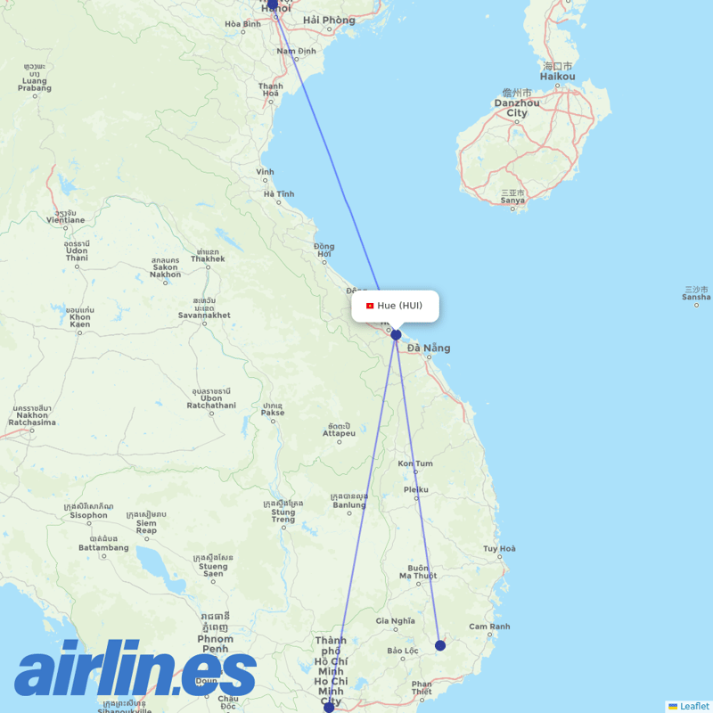 Vietnam Airlines from Phu Bai destination map