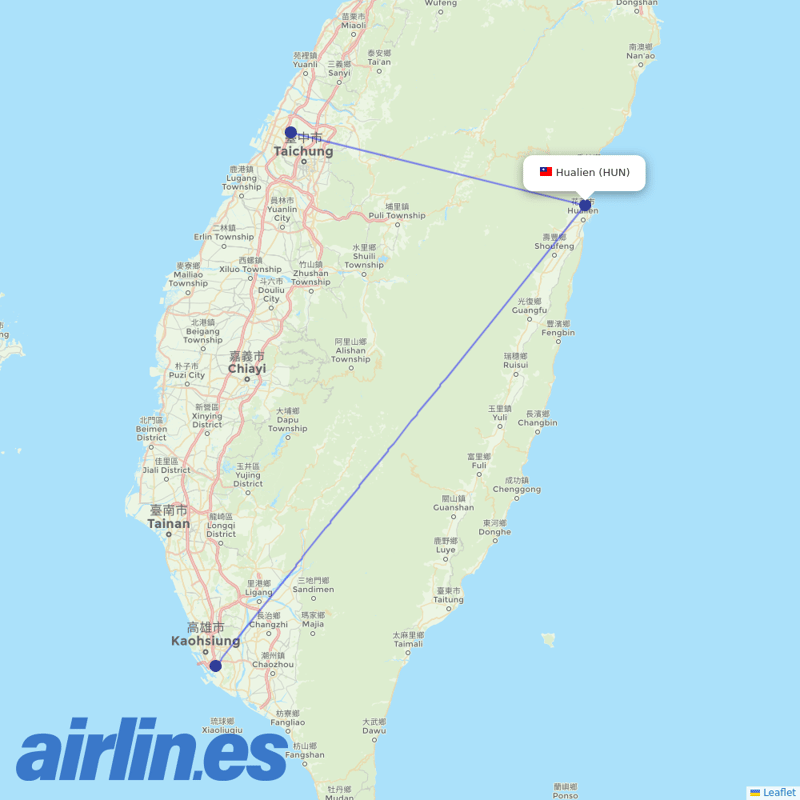 Mandarin Airlines from Hualien destination map