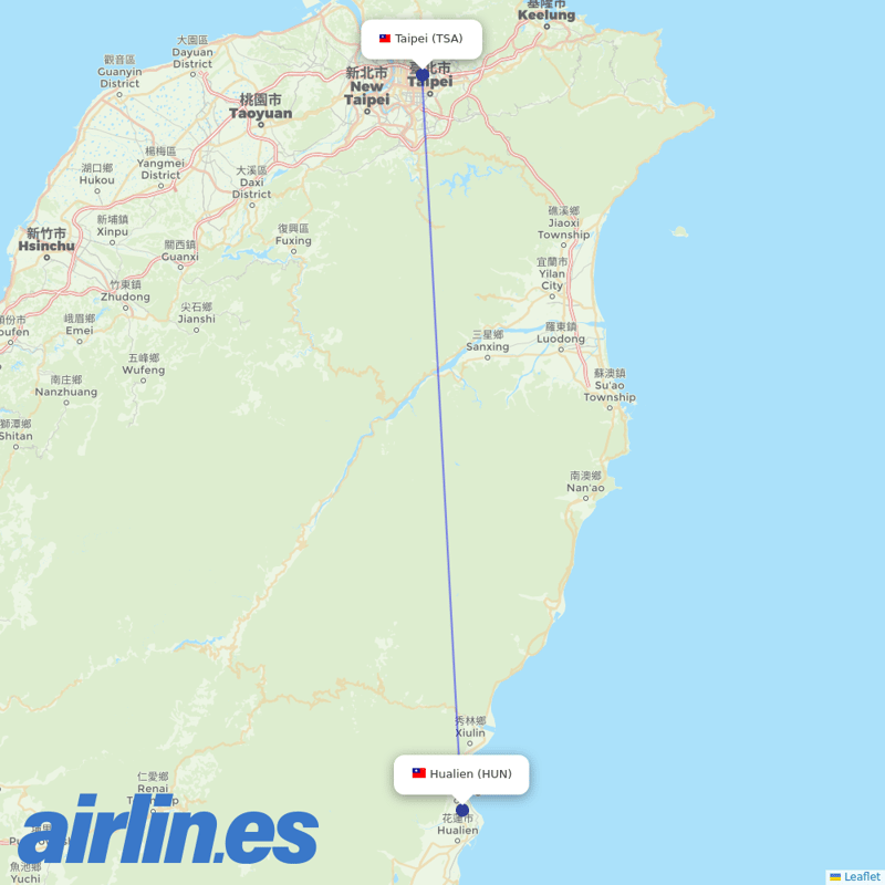 UNI Air from Hualien destination map