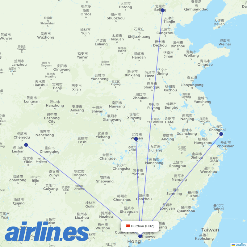 Air China from Huizhou destination map