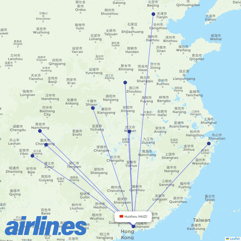 China Southern Airlines from Huizhou destination map