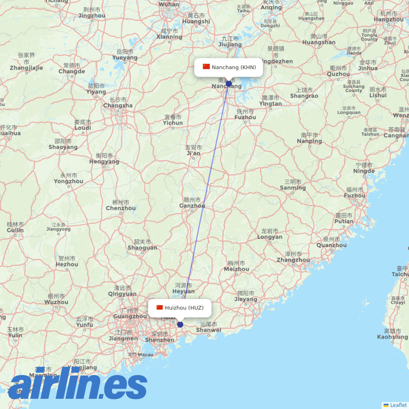 China Eastern Airlines from Huizhou destination map