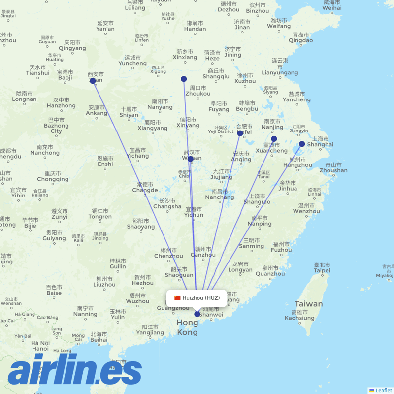 Shenzhen Airlines from Huizhou destination map