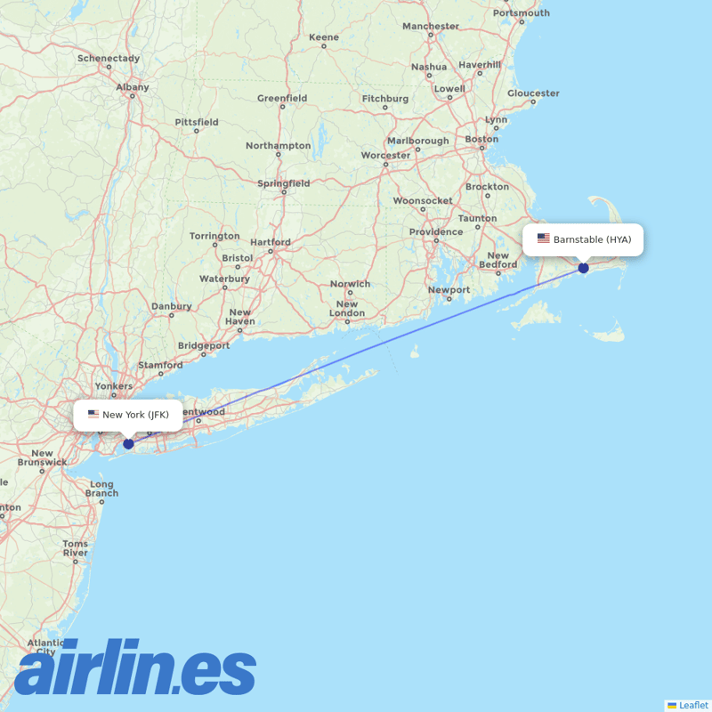 JetBlue Airways from Barnstable Muni Boardman Polando Fld destination map