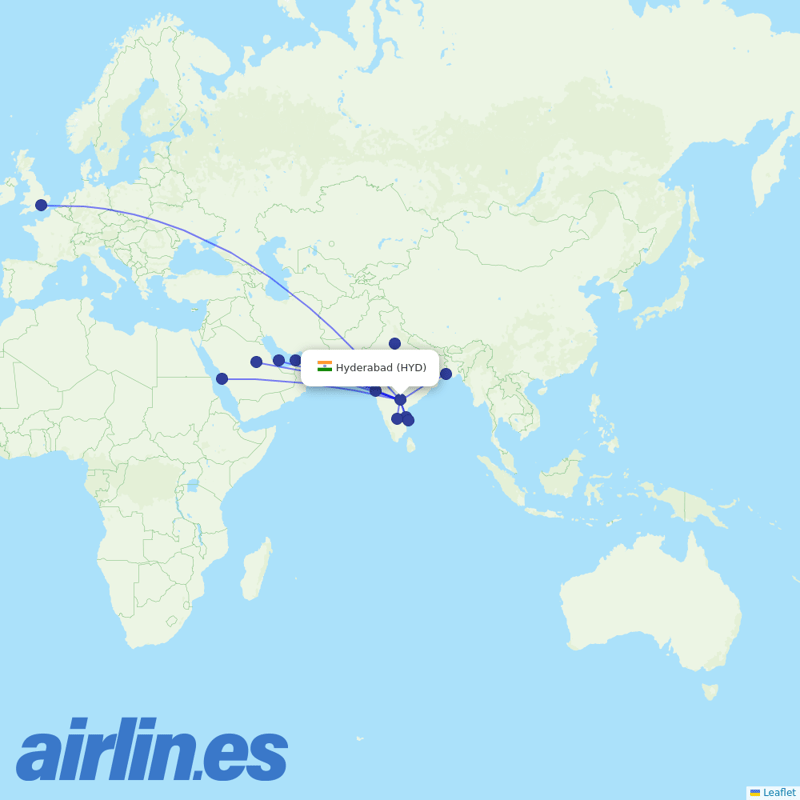 Air India from Rajiv Gandhi International Airport destination map