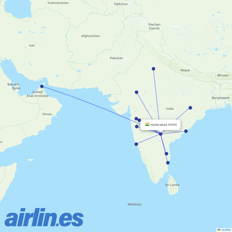 SpiceJet from Rajiv Gandhi International Airport destination map