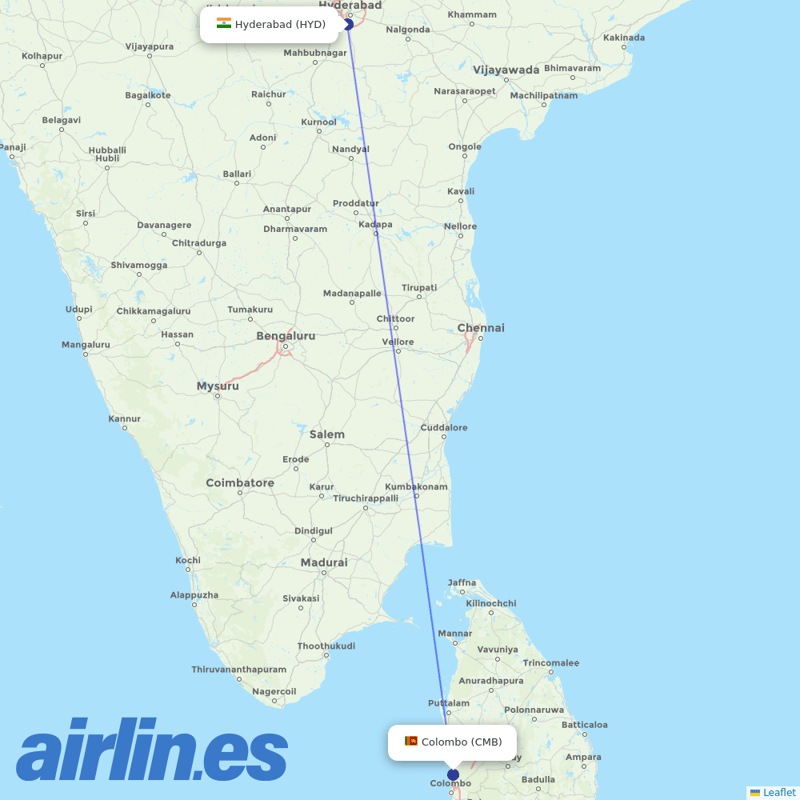 SriLankan Airlines from Rajiv Gandhi International Airport destination map