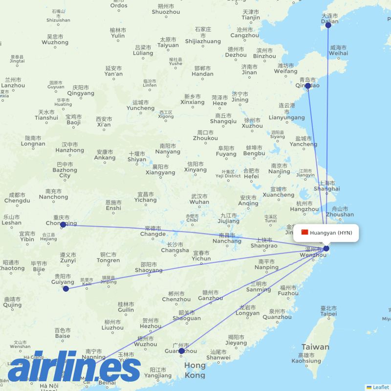 China Southern Airlines from Luqiao Airport destination map