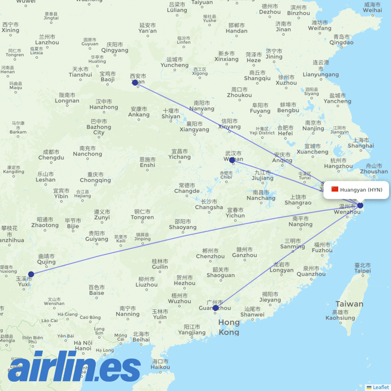 China Eastern Airlines from Luqiao Airport destination map