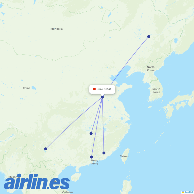 China Southern Airlines from Heze Mudan Airport destination map