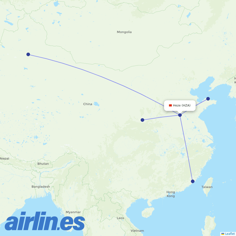Shandong Airlines from Heze Mudan Airport destination map