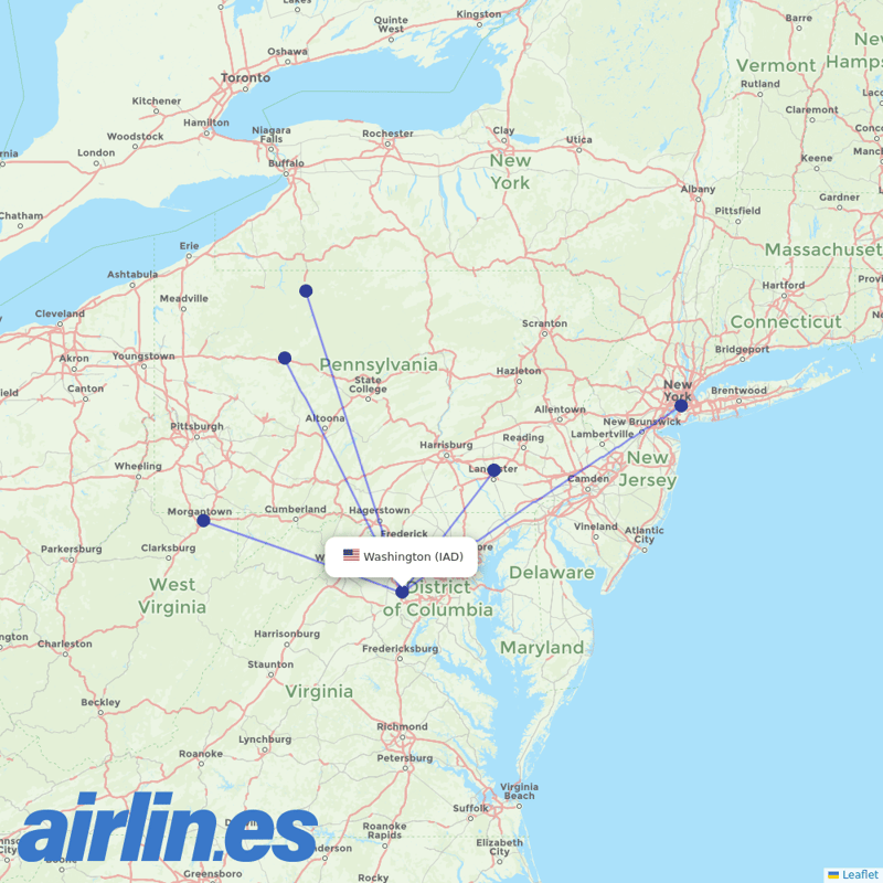 Southern Airways Express from Washington Dulles International destination map
