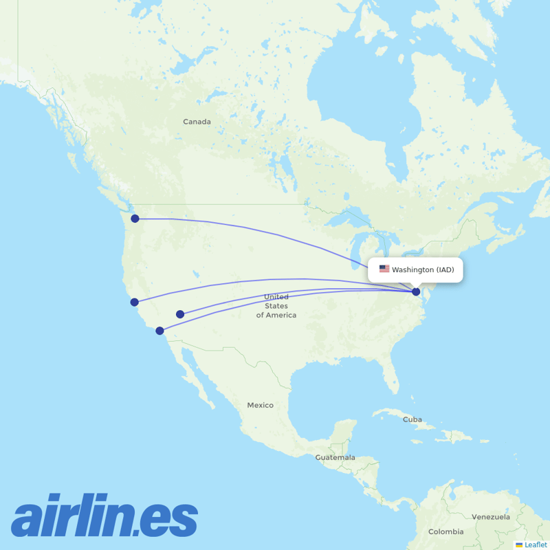 Alaska Airlines from Washington Dulles International destination map